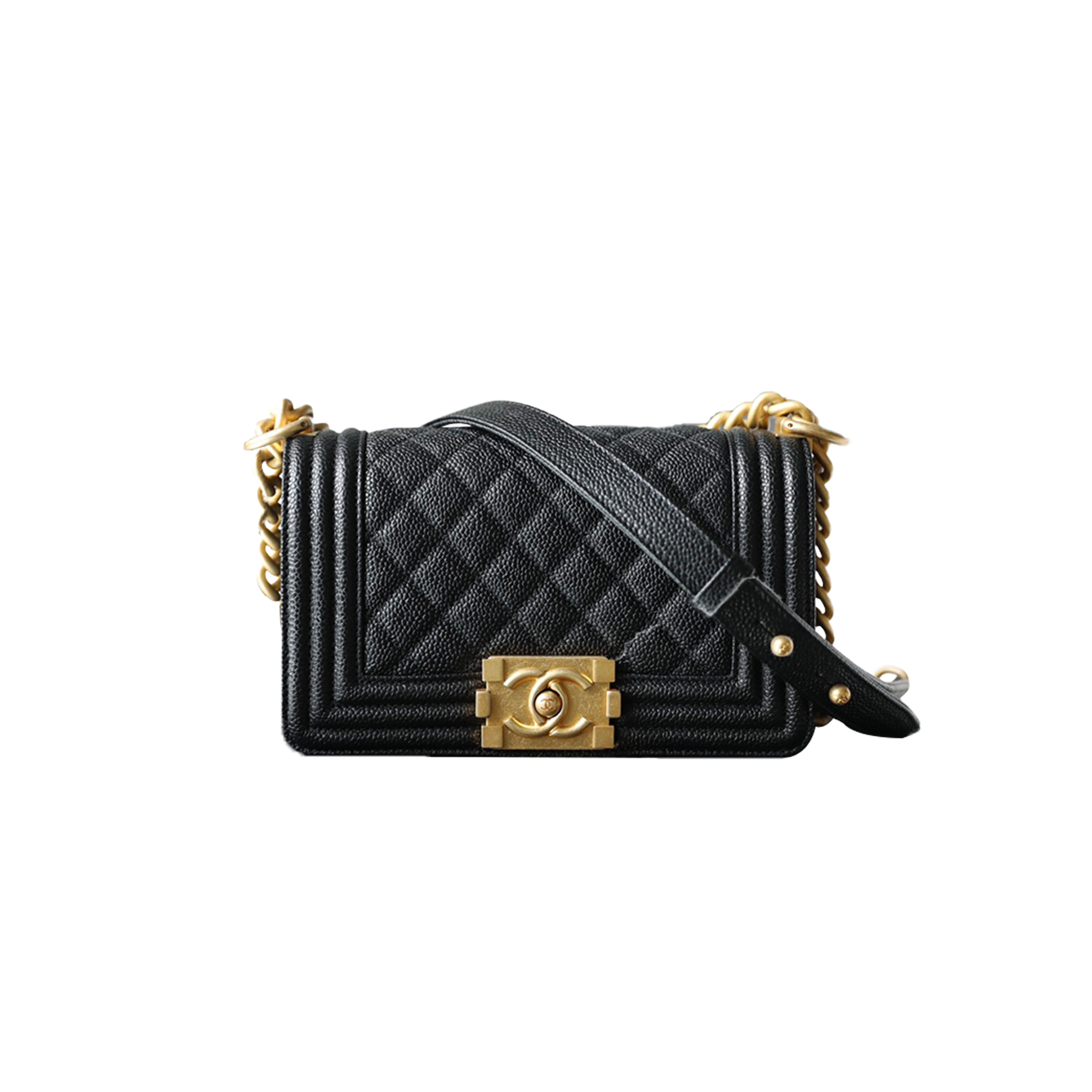 Ch*el master small black caviar le boy flap bag with gold chain a67085 (20.5*12*8.5cm)